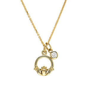 14kt Gold and Lab Diamonds Claddagh Necklace