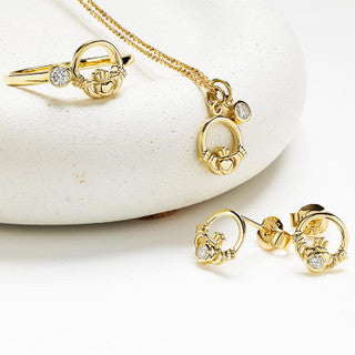 14kt Gold and Lab Diamonds Claddagh Necklace