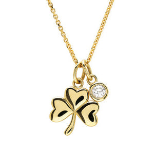 14kt Gold And Lab Diamonds Shamrock Necklace
