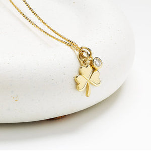 14kt Gold And Lab Diamonds Shamrock Necklace