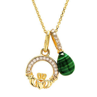 14kt Yellow GoldLab Grown Diamond Malachite Trinity Necklace