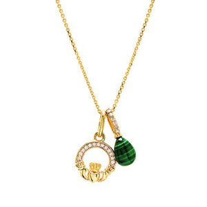 14kt Yellow GoldLab Grown Diamond Malachite Trinity Necklace