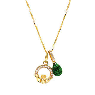 14kt Yellow GoldLab Grown Diamond Malachite Trinity Necklace