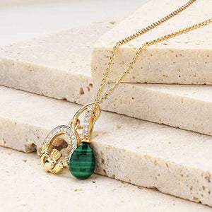 14kt Yellow GoldLab Grown Diamond Malachite Trinity Necklace