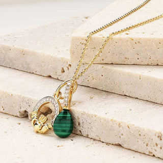 14kt Yellow GoldLab Grown Diamond Malachite Trinity Necklace
