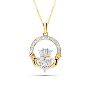 14kt Gold Lab Diamond Claddagh Medium Necklace