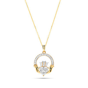 14kt Gold Lab Diamond Claddagh Medium Necklace