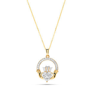 14kt Gold Lab Diamond Claddagh Medium Necklace
