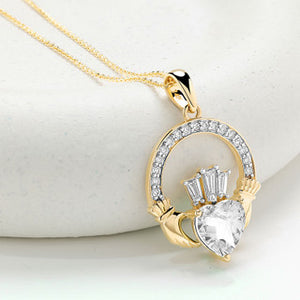 14kt Gold Lab Diamond Claddagh Medium Necklace