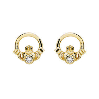 14kt Gold and Lab Diamonds Claddagh Earrings