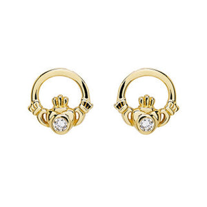 14kt Gold and Lab Diamonds Claddagh Earrings
