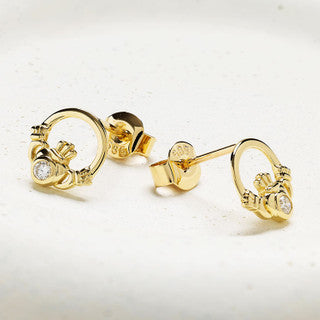 14kt Gold and Lab Diamonds Claddagh Earrings
