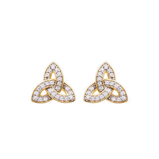 14KT Gold Vermeil Stud Trinity Knot Earrings w/ White Cubic Zirconias