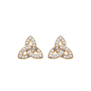 14KT Gold Vermeil Stud Trinity Knot Earrings w/ White Cubic Zirconias