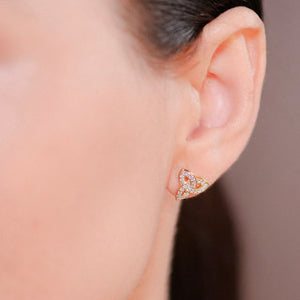 14KT Gold Vermeil Stud Trinity Knot Earrings w/ White Cubic Zirconias