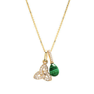 14kt Yellow GoldLab Grown Diamond Malachite Trinity Necklace