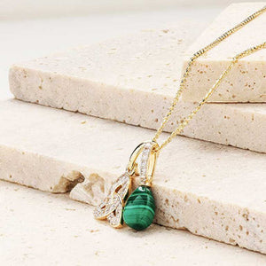 14kt Yellow GoldLab Grown Diamond Malachite Trinity Necklace