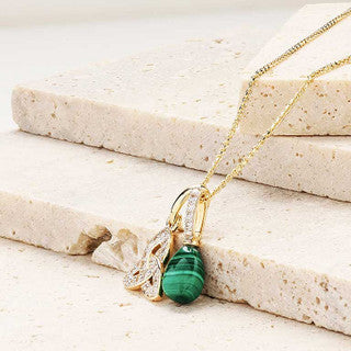 14kt Yellow GoldLab Grown Diamond Malachite Trinity Necklace