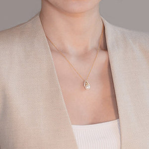 14KT Gold Vermeil Trinity Knot Pearl Pendant w/ White Cubic Zirconias