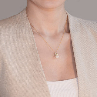 14KT Gold Vermeil Trinity Knot Pearl Pendant w/ White Cubic Zirconias
