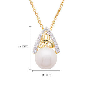 14KT Gold Vermeil Trinity Knot Pearl Pendant w/ White Cubic Zirconias