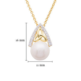 14KT Gold Vermeil Trinity Knot Pearl Pendant w/ White Cubic Zirconias