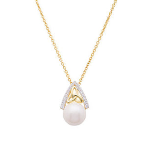 14KT Gold Vermeil Trinity Knot Pearl Pendant w/ White Cubic Zirconias