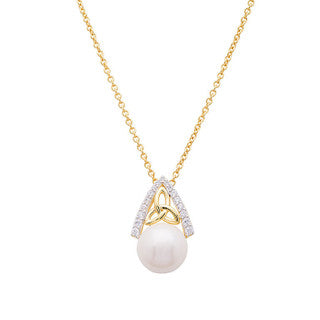 14KT Gold Vermeil Trinity Knot Pearl Pendant w/ White Cubic Zirconias