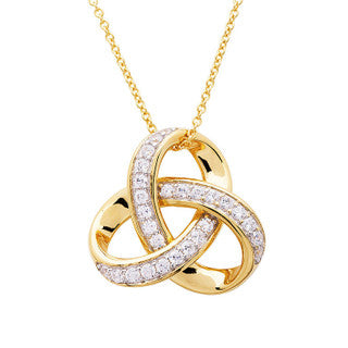 14KT Gold Vermeil Trinity Knot Necklace w/ Cubic Zirconias