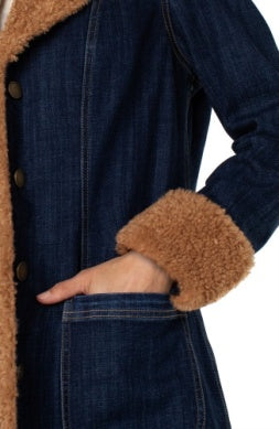 Sherpa Trimmed Notch Collar Jacket 38" in Cinder Bloom
