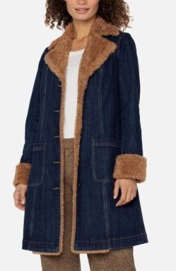 Sherpa Trimmed Notch Collar Jacket 38" in Cinder Bloom