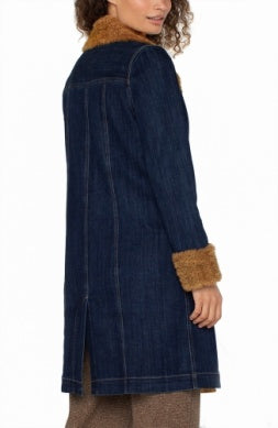 Sherpa Trimmed Notch Collar Jacket 38" in Cinder Bloom