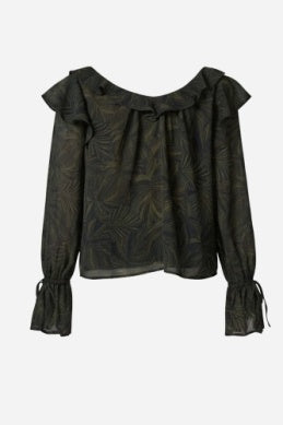 Long Sleeve Double Ruffle V-Neck Woven Blouse