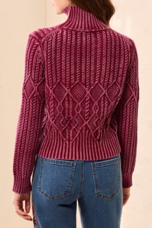 6251O Mock Neck Sweater w/ Special Wash - Cherry Lacquer