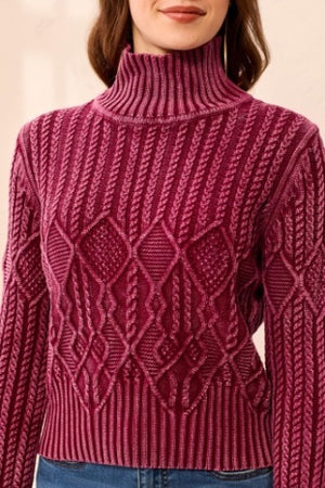 6251O Mock Neck Sweater w/ Special Wash - Cherry Lacquer