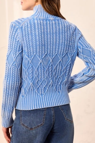 Mock Neck Sweater w/ Special Wash - Blue Aura