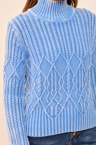 Mock Neck Sweater w/ Special Wash - Blue Aura