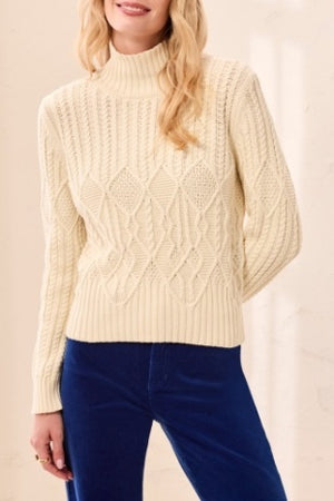 6251O Mock Neck Sweater w/ Special Wash - Antique White
