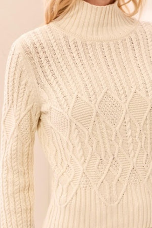 6251O Mock Neck Sweater w/ Special Wash - Antique White