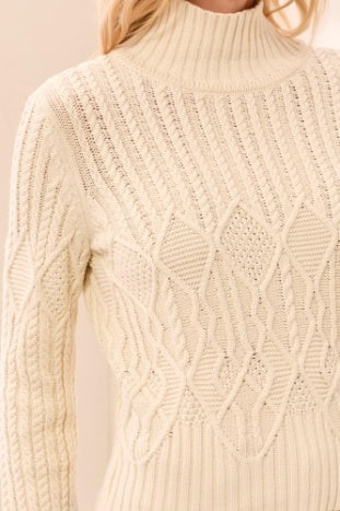 6251O Mock Neck Sweater w/ Special Wash - Antique White