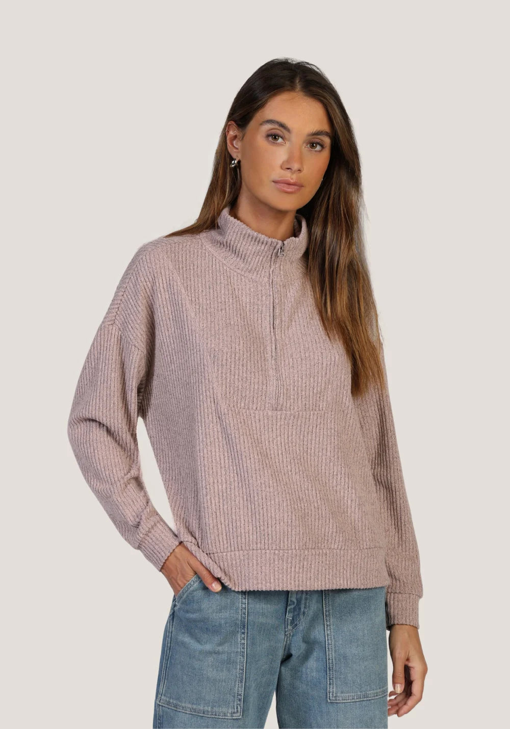 Hampton Zip Pullover - Heather Pink