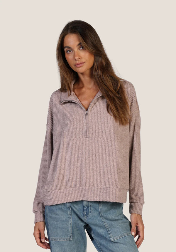 Hampton Zip Pullover - Heather Pink