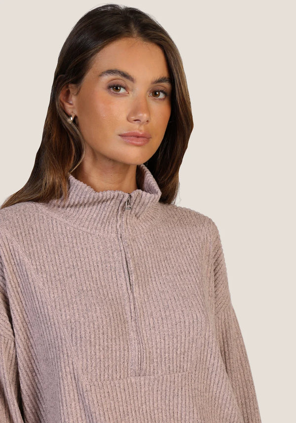 Hampton Zip Pullover - Heather Pink
