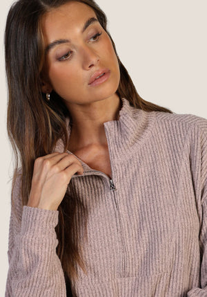 Hampton Zip Pullover - Heather Pink