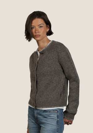 Classic Crewneck Cardigan With Blanket Stitch