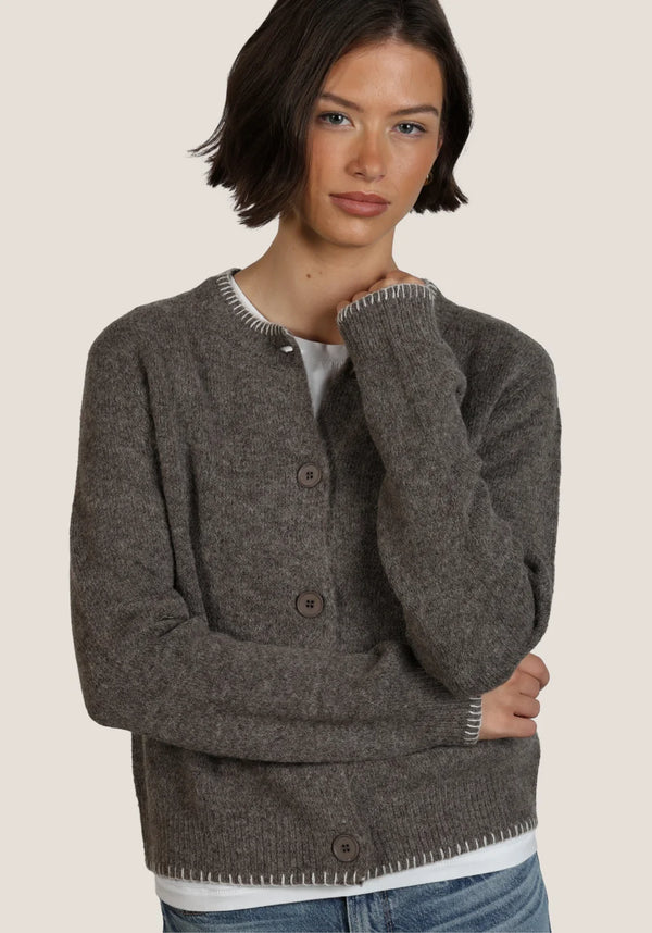 Classic Crewneck Cardigan With Blanket Stitch
