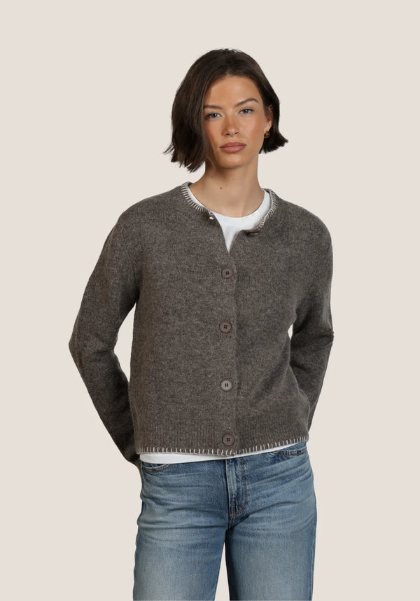 Classic Crewneck Cardigan With Blanket Stitch