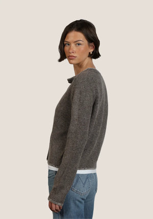 Classic Crewneck Cardigan With Blanket Stitch