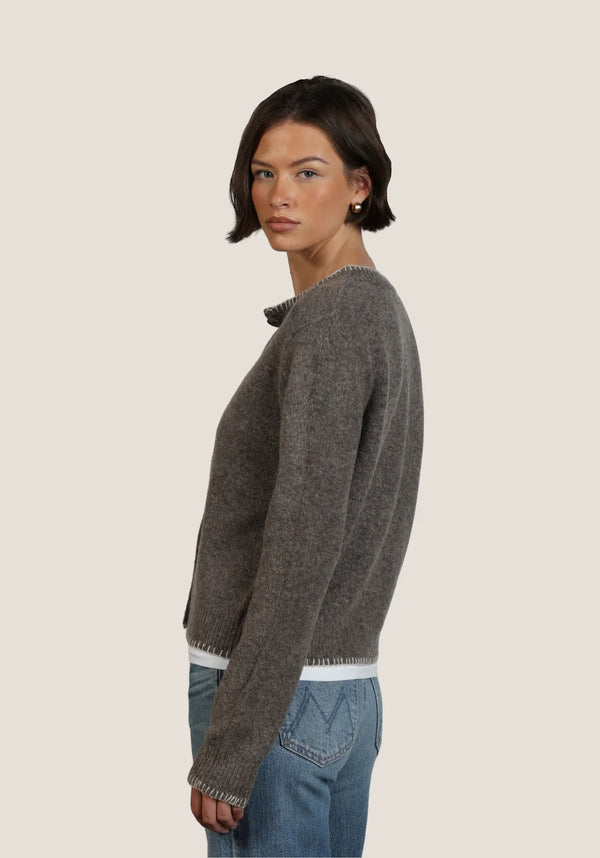 Classic Crewneck Cardigan With Blanket Stitch