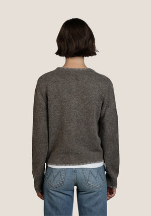 Classic Crewneck Cardigan With Blanket Stitch